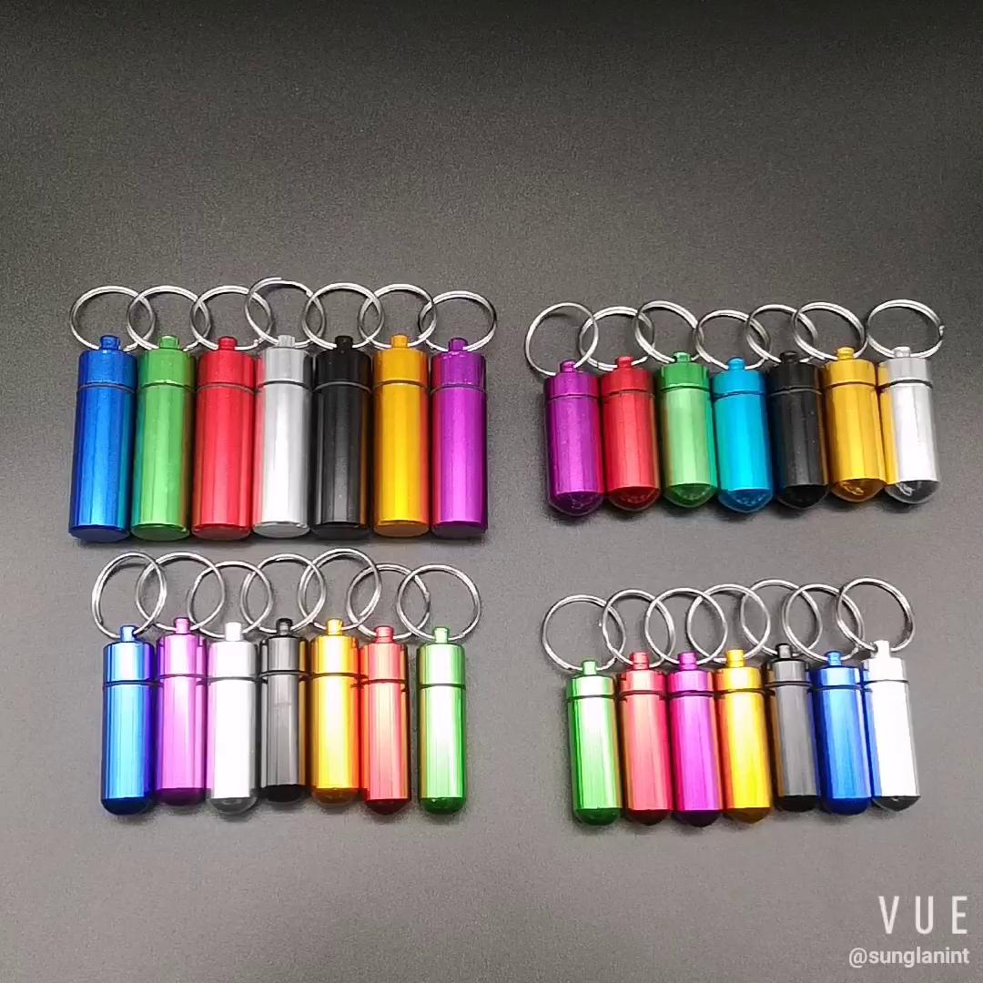 Aluminum alloy mini flat pocket pill bottle keychain Xiamen Sunglan